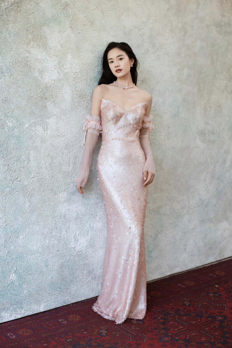 GORGEOUS Pink sequined strapless dress