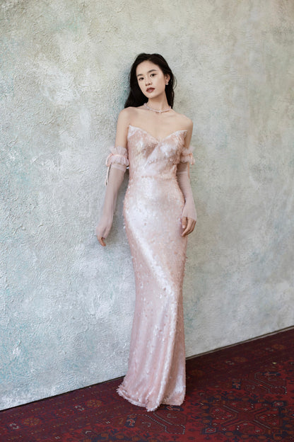 GORGEOUS Pink sequined strapless dress