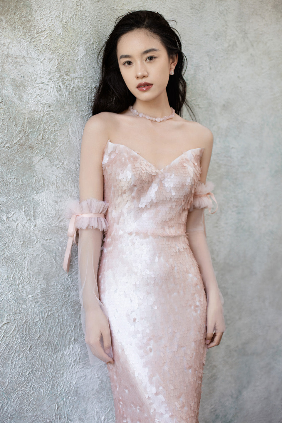 GORGEOUS Pink sequined strapless dress