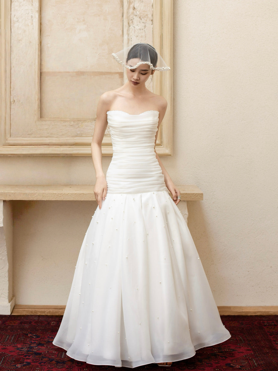 GORGEOUS Handmade pearl strapless dress