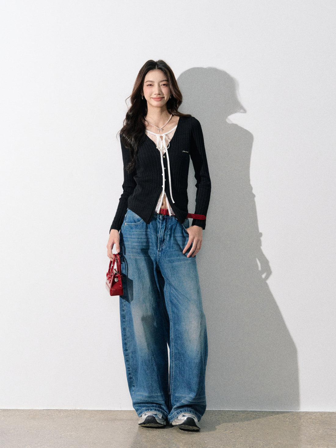 Lafreedom LAF350801 Lace patchwork fake two-piece knitted sweater