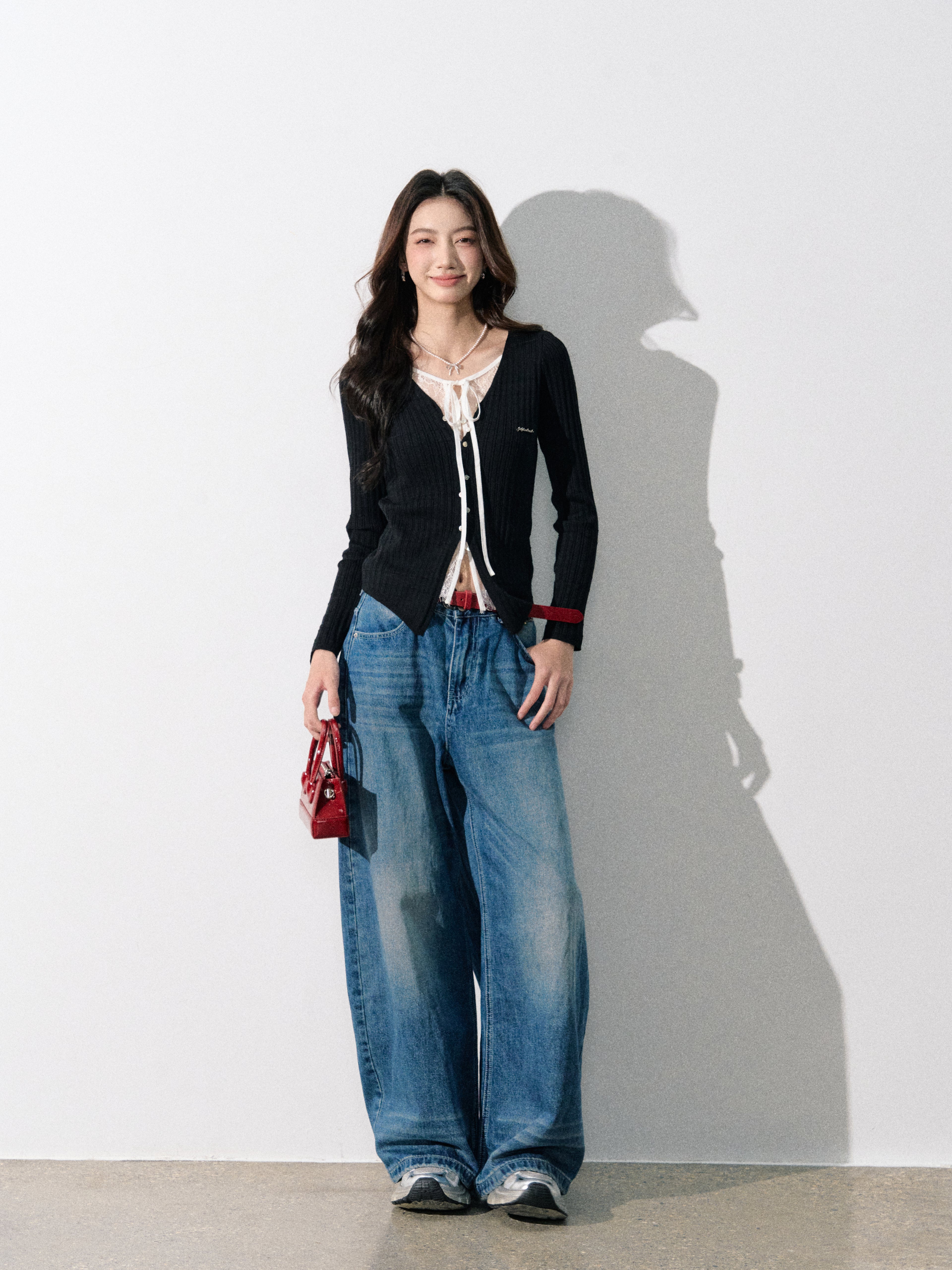 Lafreedom LAF350801 Lace patchwork fake two-piece knitted sweater