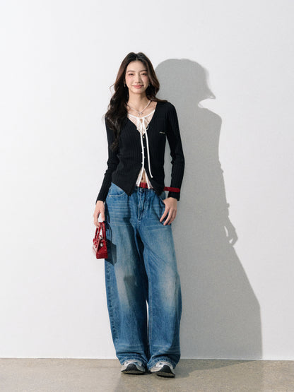 Lafreedom LAF350801 Lace patchwork fake two-piece knitted sweater