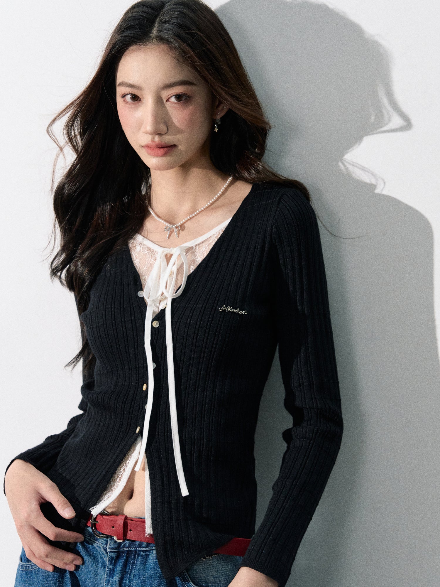 Lafreedom LAF350801 Lace patchwork fake two-piece knitted sweater