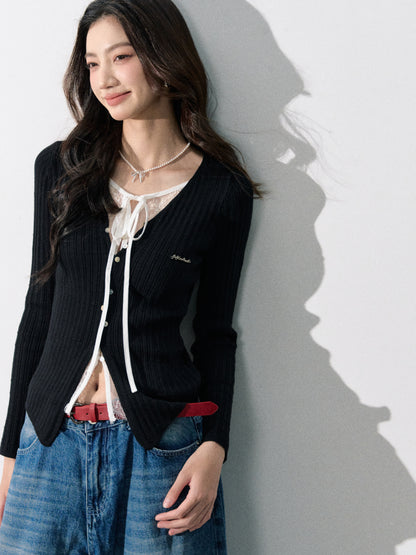 Lafreedom LAF350801 Lace patchwork fake two-piece knitted sweater