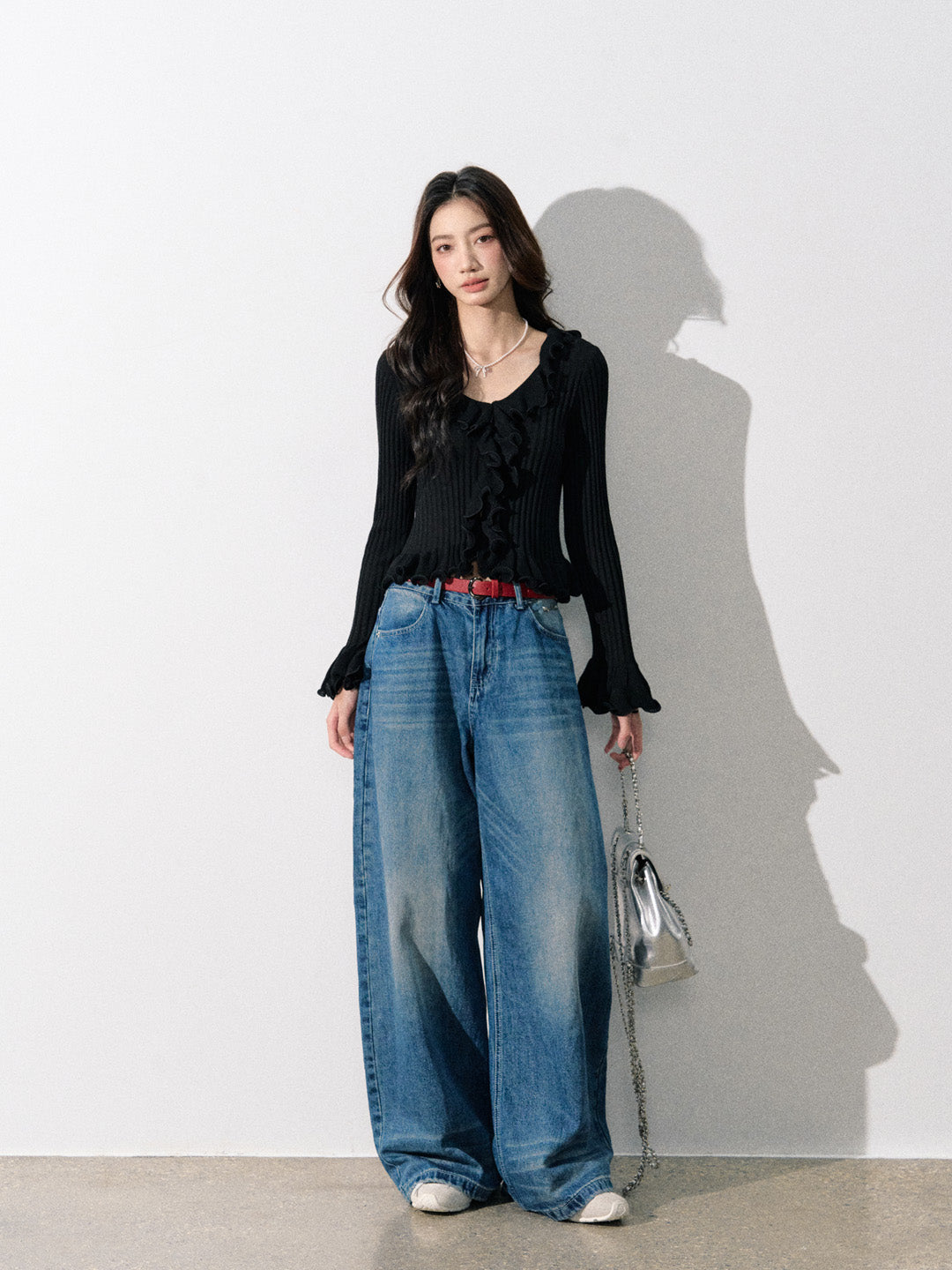 Lafreedom LAF350826 Ruffle knit cardigan