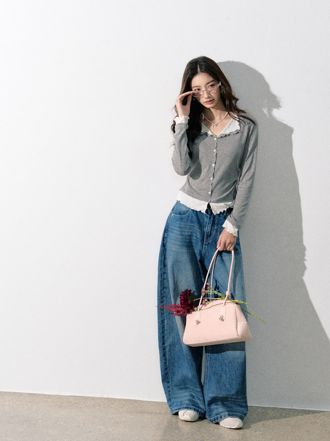 Lafreedom LAF350818 Fake two piece knitted long sleeve top