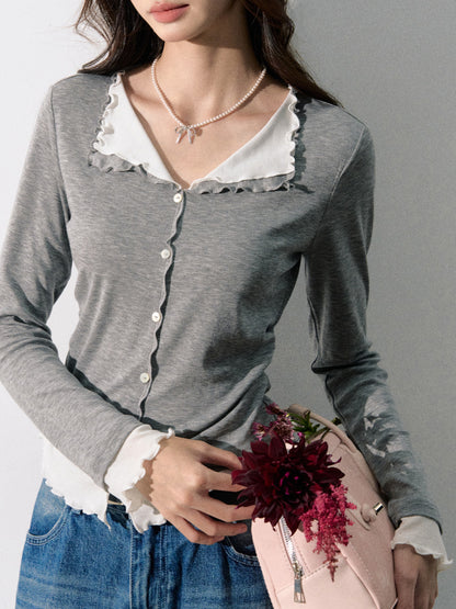 Lafreedom LAF350818 Fake two piece knitted long sleeve top