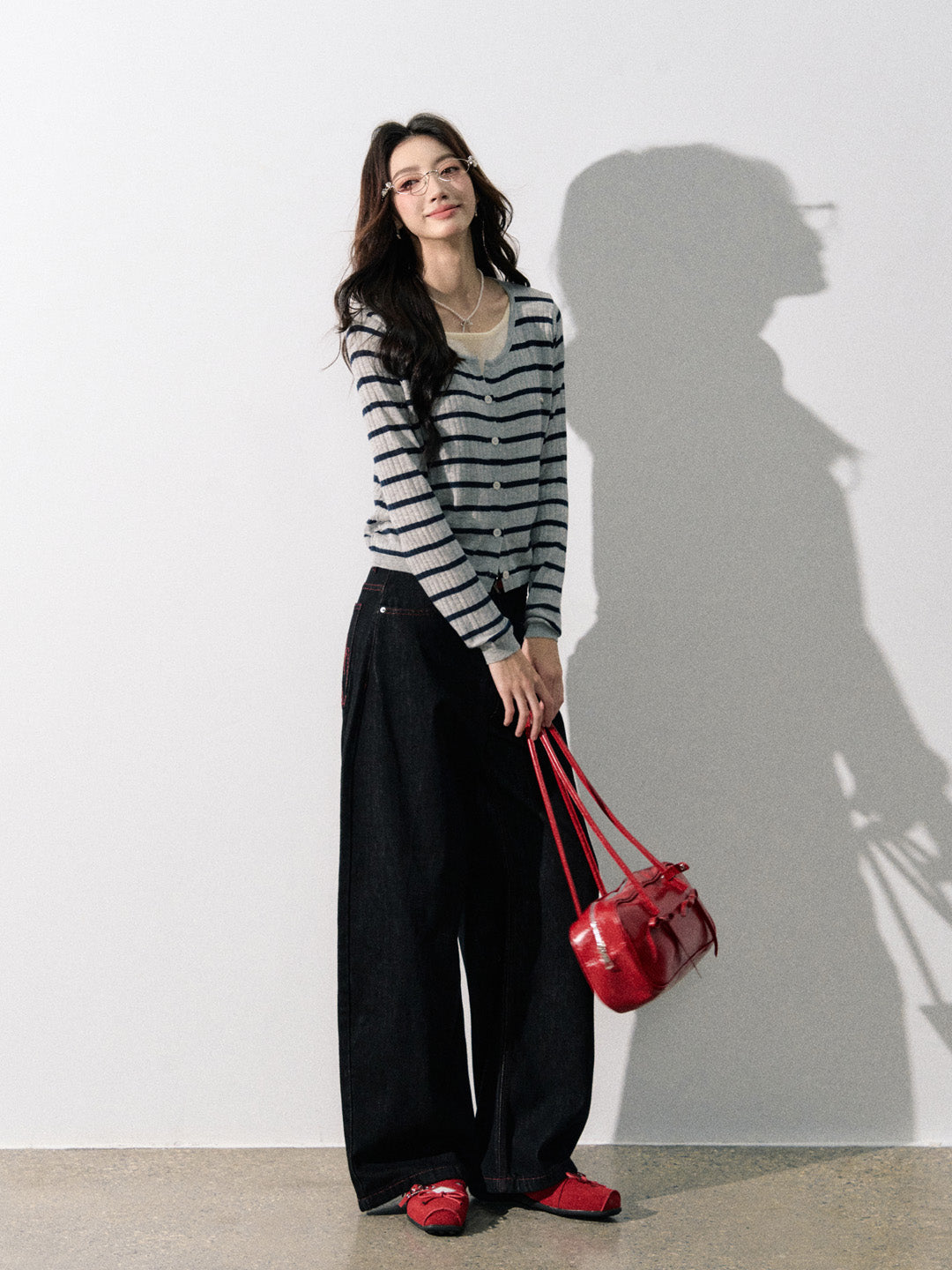 Lafreedom LAF350823 Striped patchwork knitted cardigan