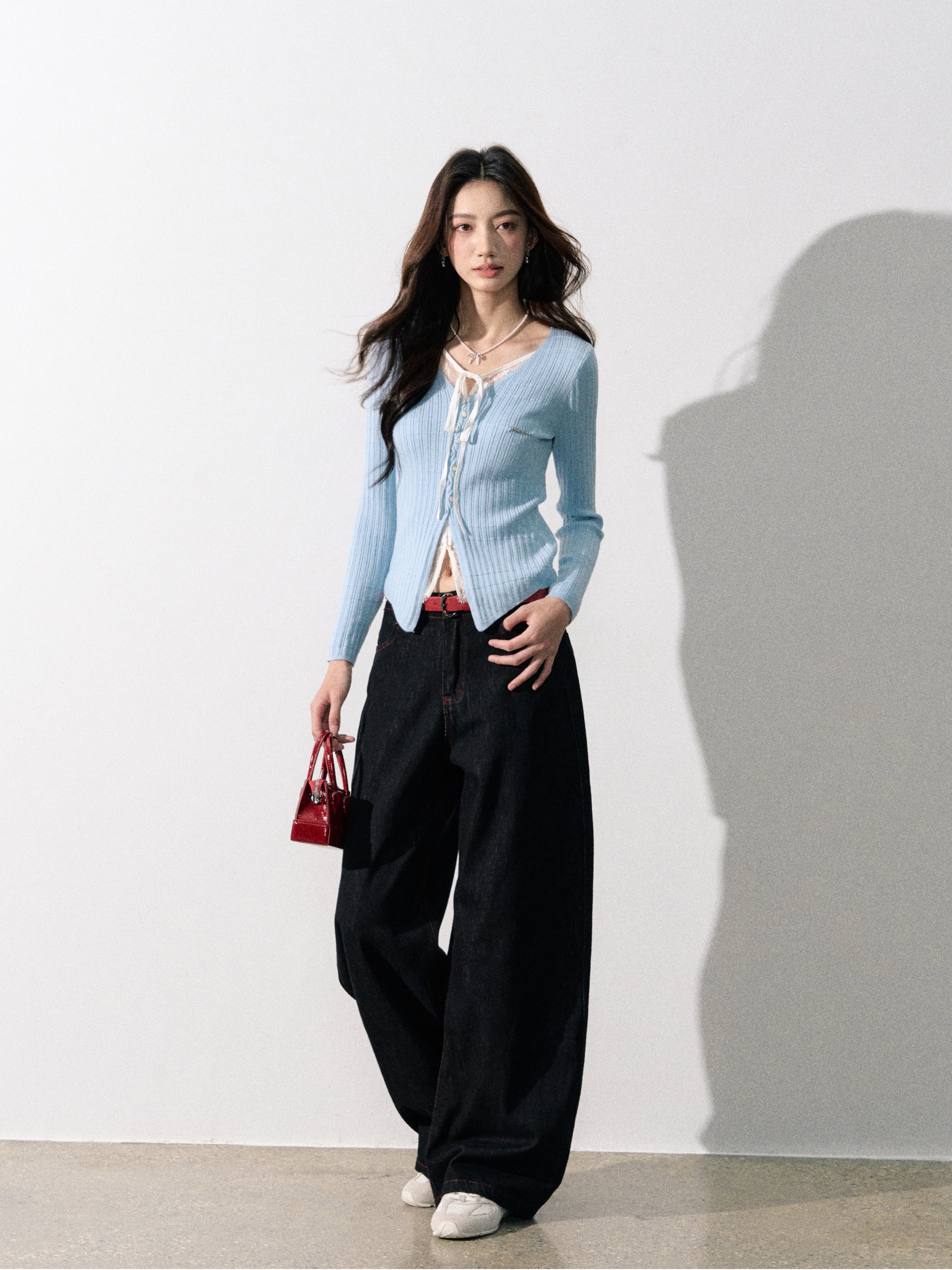 Lafreedom LAF350801 Lace patchwork fake two-piece knitted sweater