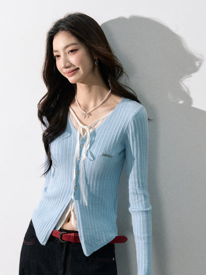Lafreedom LAF350801 Lace patchwork fake two-piece knitted sweater