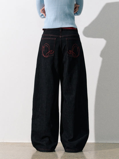 Lafreedom LAF350809 Heart embroidered loose jeans