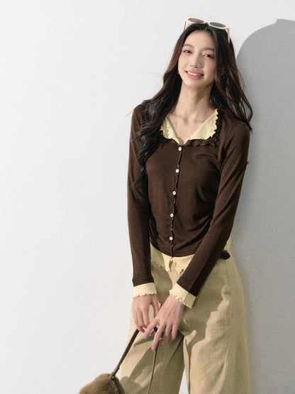 Lafreedom LAF350818 Fake two piece knitted long sleeve top