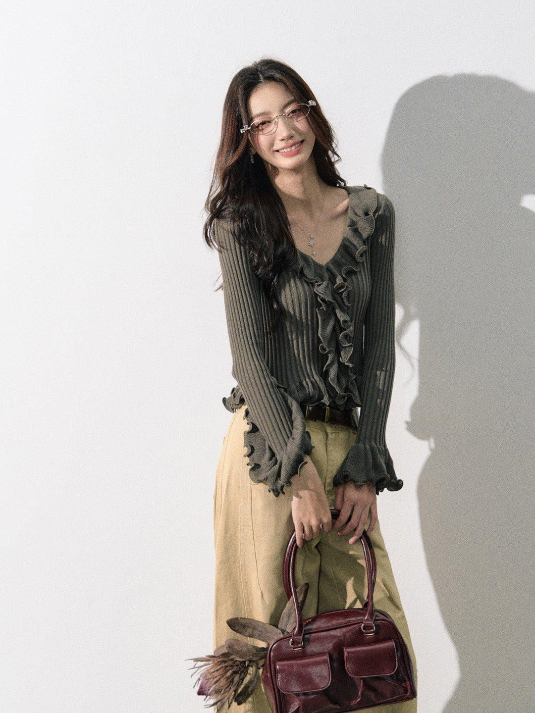 Lafreedom LAF350826 Ruffle knit cardigan