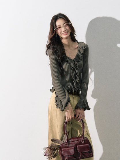 Lafreedom LAF350826 Ruffle knit cardigan