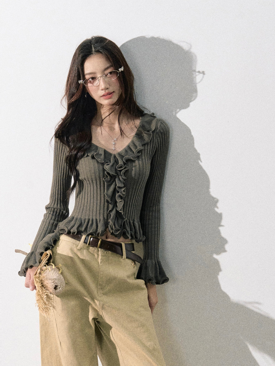 Lafreedom LAF350826 Ruffle knit cardigan