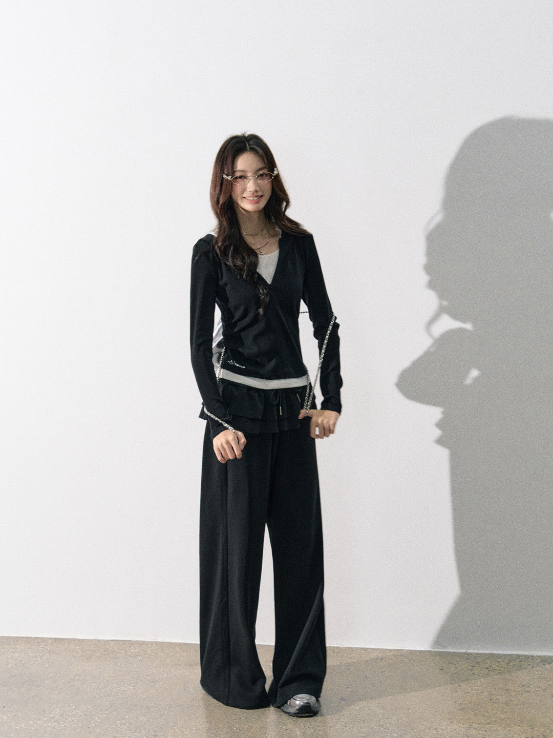 Lafreedom LAF350811 Double layered ruffled wide leg sweatpants