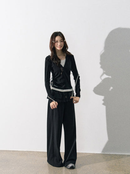 Lafreedom LAF350811 Double layered ruffled wide leg sweatpants