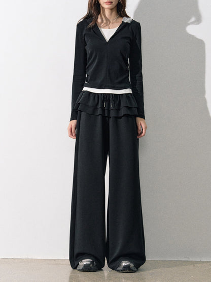 Lafreedom LAF350811 Double layered ruffled wide leg sweatpants