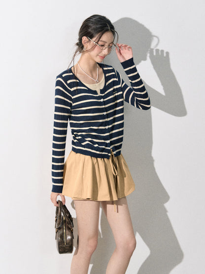 Lafreedom LAF350823 Striped patchwork knitted cardigan