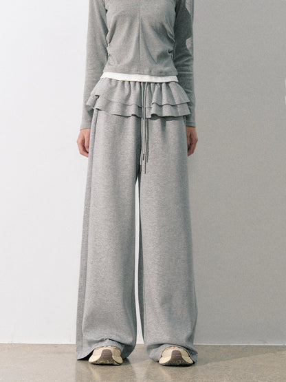 Lafreedom LAF350811 Double layered ruffled wide leg sweatpants
