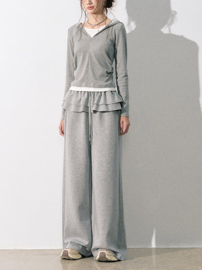 Lafreedom LAF350811 Double layered ruffled wide leg sweatpants