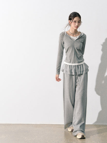 Lafreedom LAF350810 Splicing lace hooded knit sweater