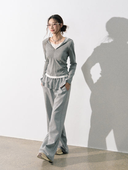 Lafreedom LAF350811 Double layered ruffled wide leg sweatpants