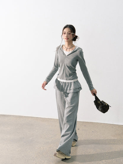 Lafreedom LAF350810 Splicing lace hooded knit sweater