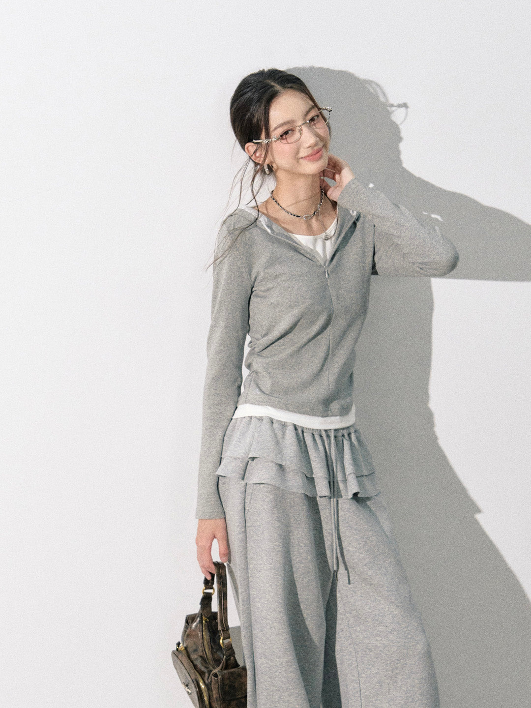 Lafreedom LAF350810 Splicing lace hooded knit sweater