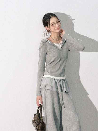 Lafreedom LAF350810 Splicing lace hooded knit sweater