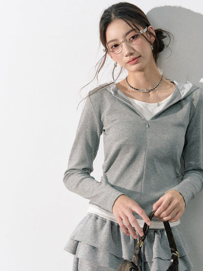 Lafreedom LAF350810 Splicing lace hooded knit sweater