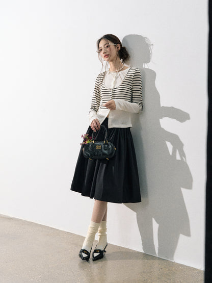 Lafreedom LAF350808 Splicing fake two striped long sleeves top