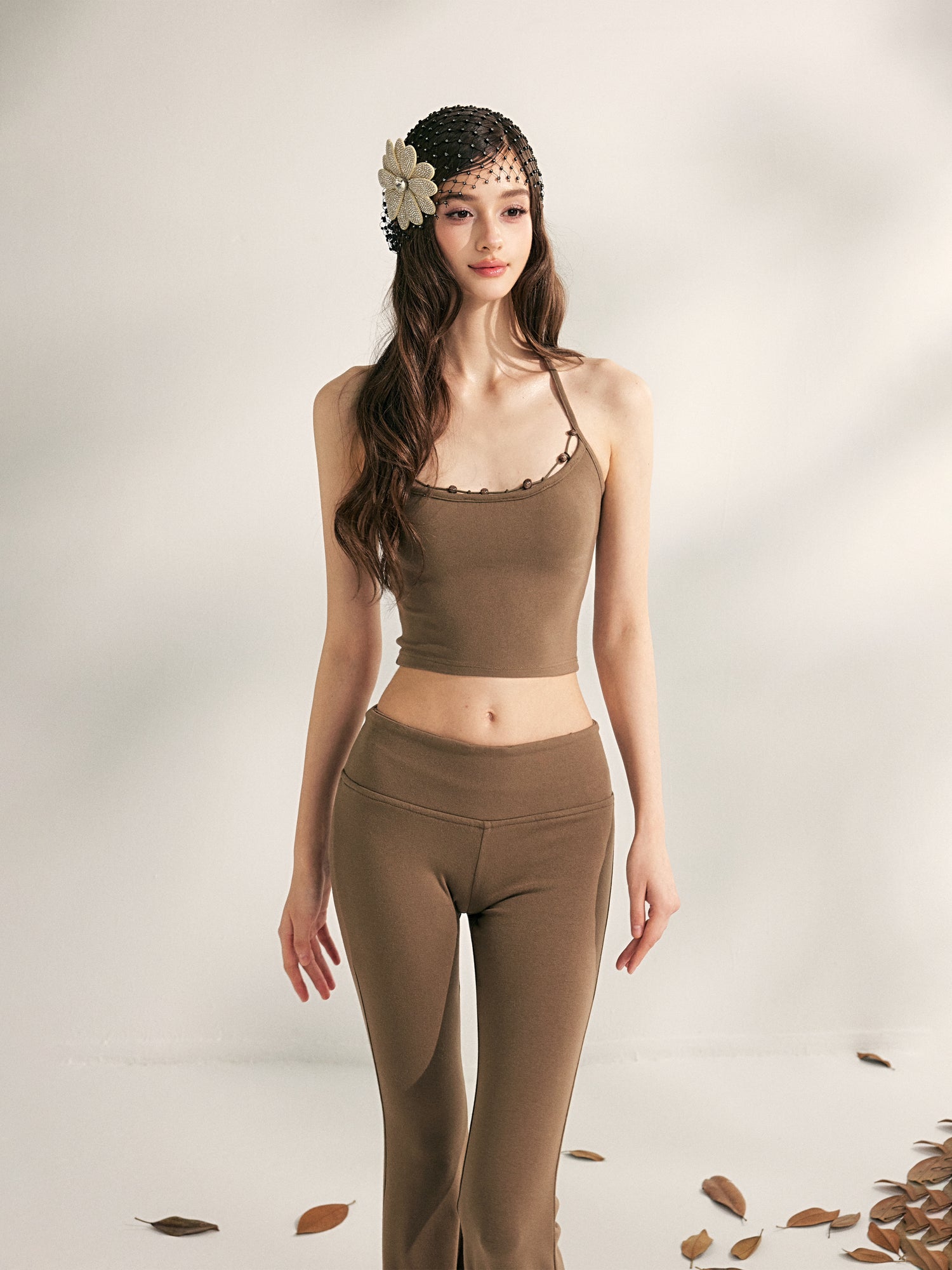 YZZI HE Beaded knit camisole + yoga pants set