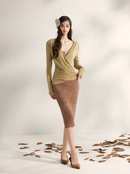 YZZI HE V-neck pleated waist cinching top