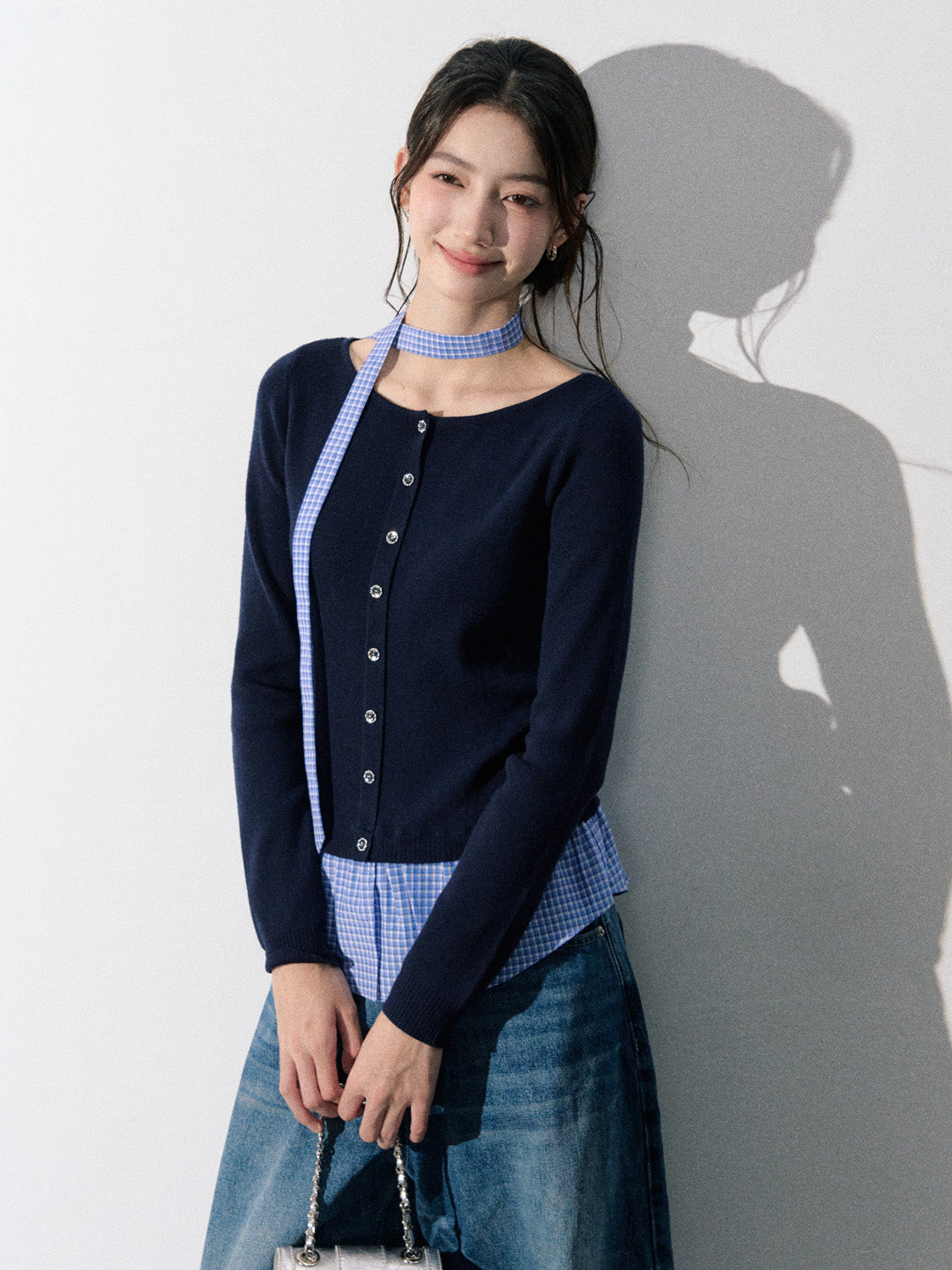 Lafreedom LAF350902 Fake two piece contrasting knitted top