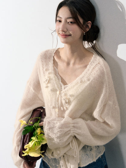 Lafreedom LAF350909 Hollow V-neck crochet cover shirt