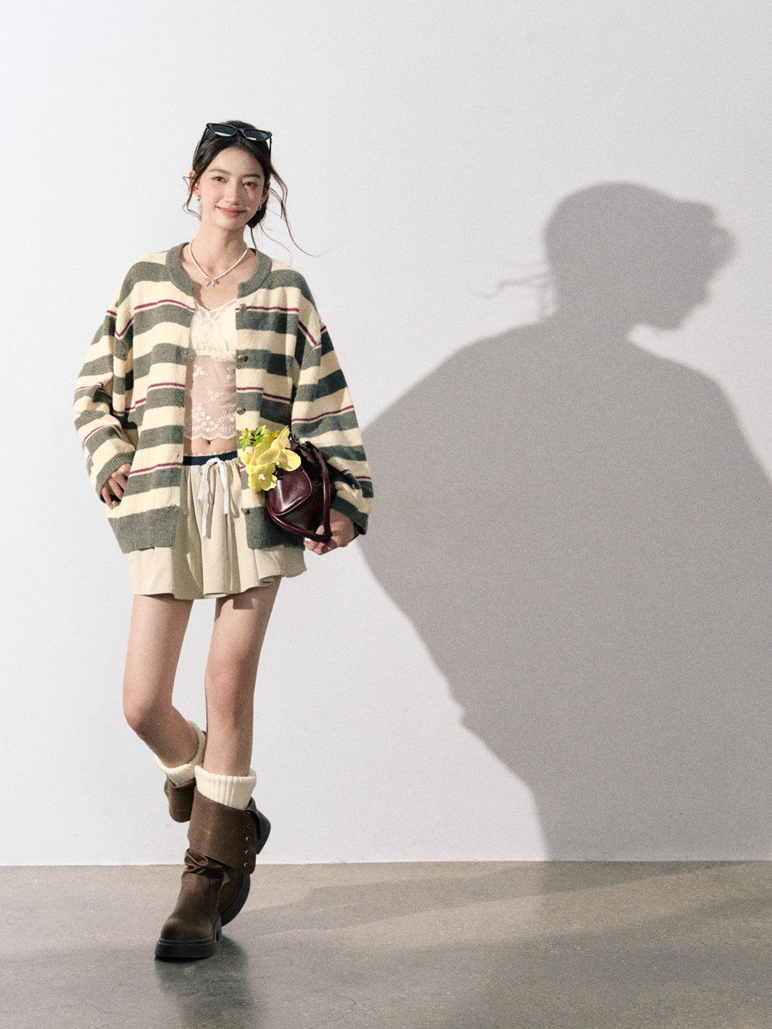 Lafreedom LAF350914 Contrasting color striped cardigan