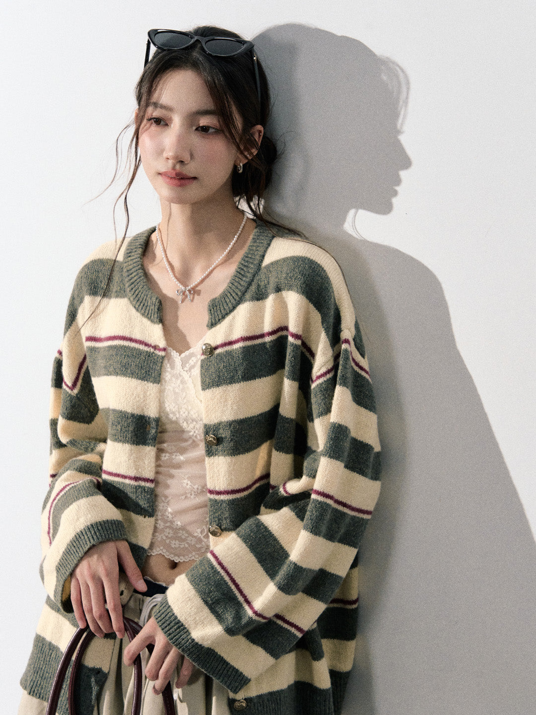 Lafreedom LAF350914 Contrasting color striped cardigan