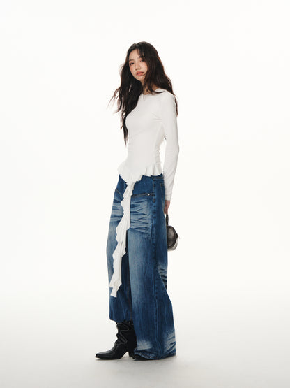 Lafreedom LAF351101 Ruffle ribbon base long sleeved Tee