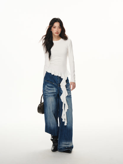 Lafreedom LAF351101 Ruffle ribbon base long sleeved Tee