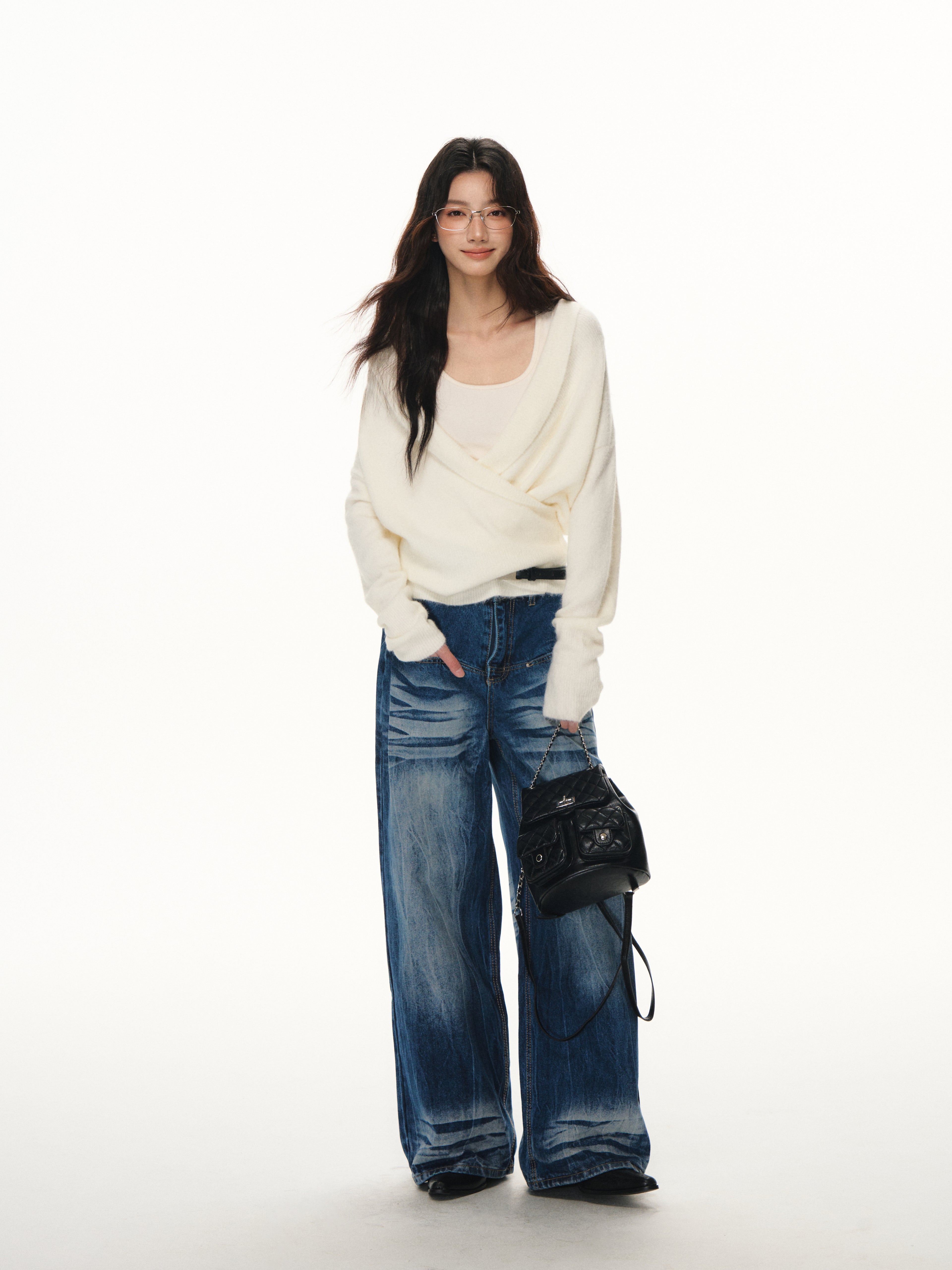 Lafreedom LAF351108 Swinging collar cross wool knitted two-piece set