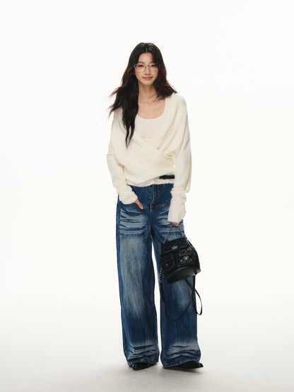 Lafreedom LAF351108 Swinging collar cross wool knitted two-piece set