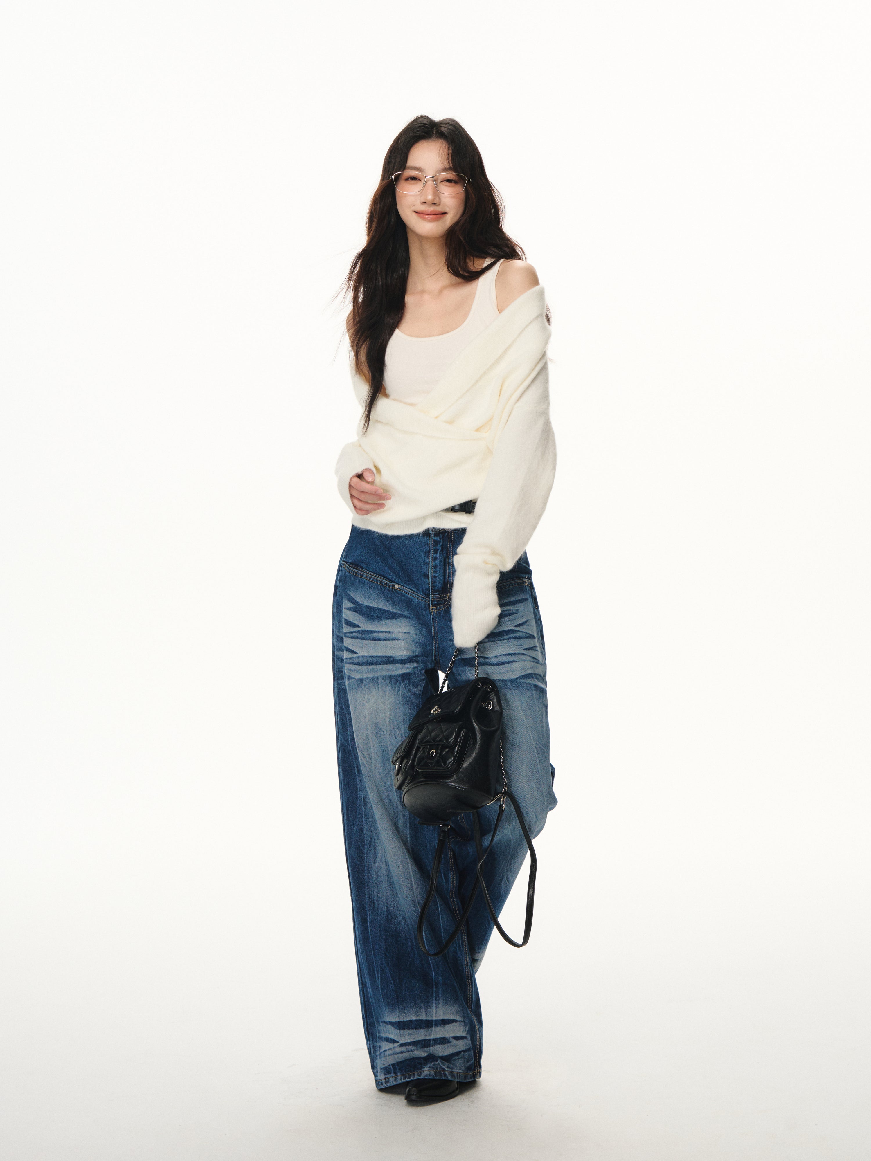 Lafreedom LAF351108 Swinging collar cross wool knitted two-piece set