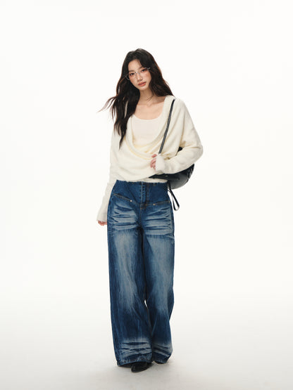 Lafreedom LAF351108 Swinging collar cross wool knitted two-piece set