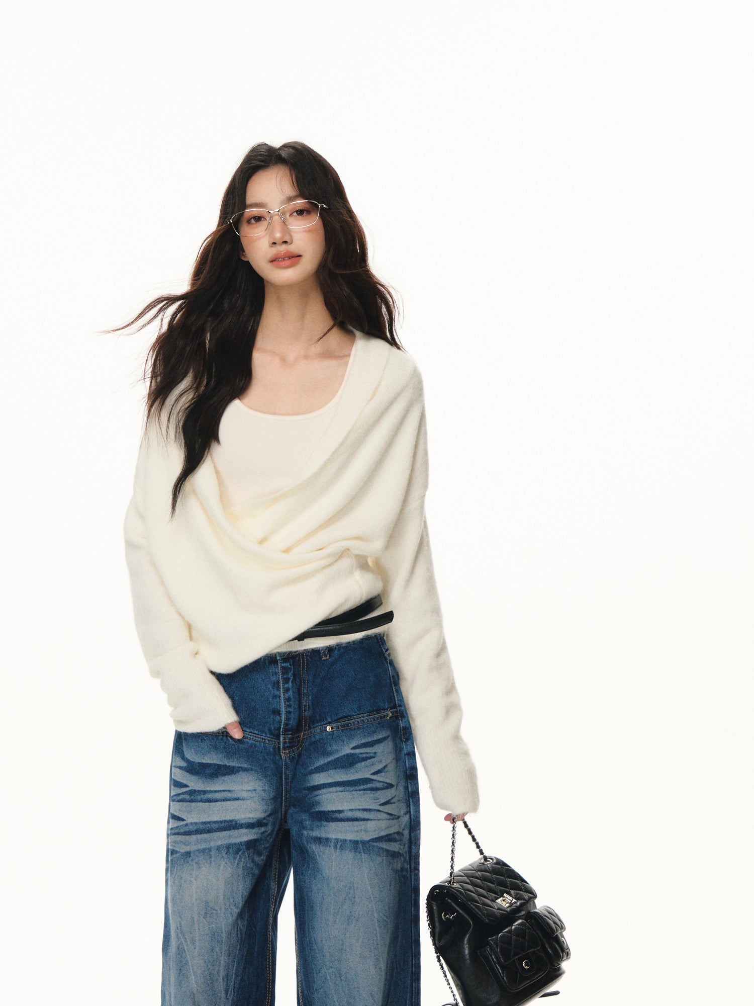 Lafreedom LAF351108 Swinging collar cross wool knitted two-piece set