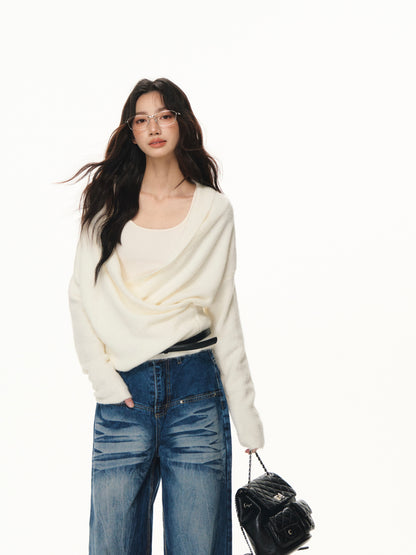 Lafreedom LAF351108 Swinging collar cross wool knitted two-piece set