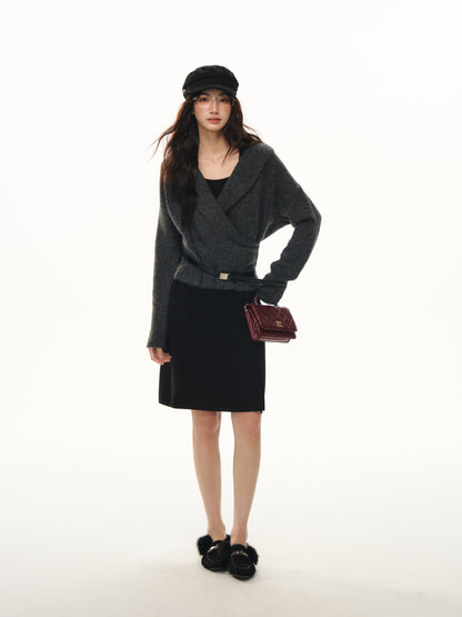 Lafreedom LAF351108 Swinging collar cross wool knitted two-piece set