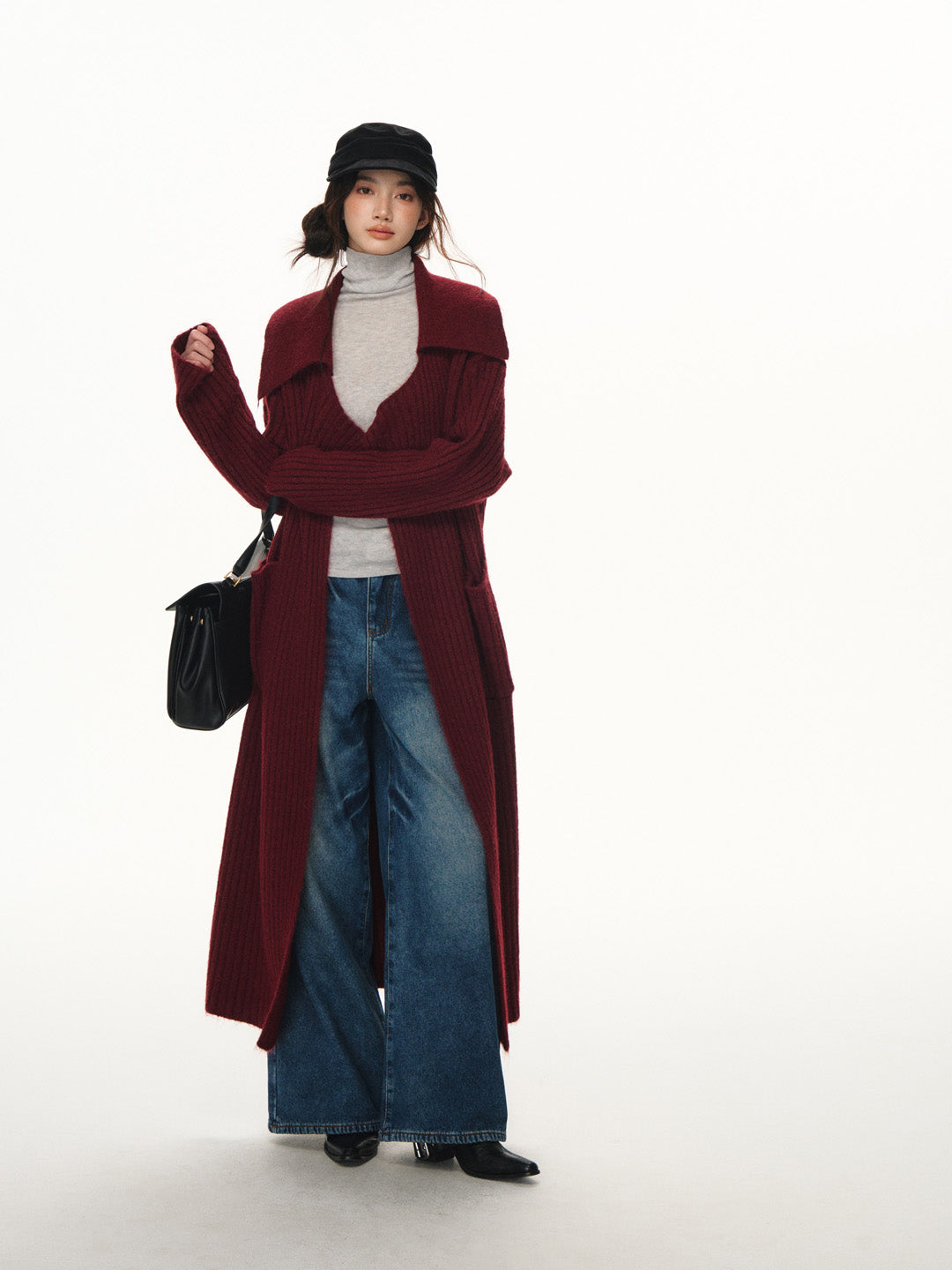 Lafreedom LAF351113 Large collar alpaca wool knitted cardigan