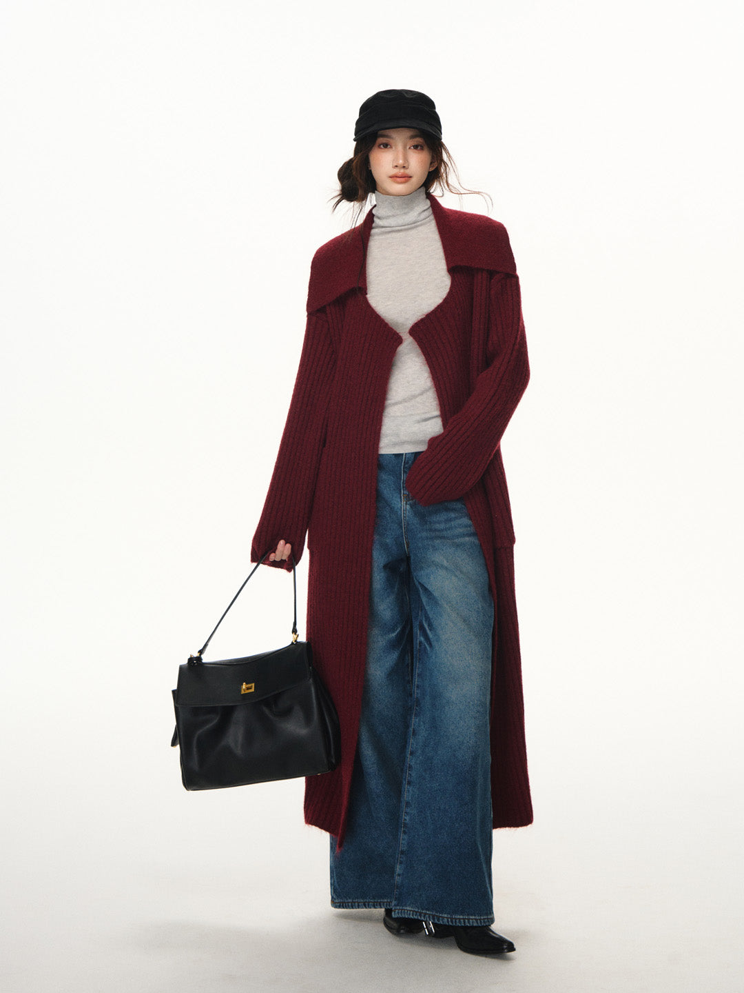 Lafreedom LAF351113 Large collar alpaca wool knitted cardigan